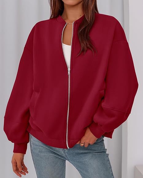 Women's Casual Zip-Up Jacket – Solid Color, Warm, Baseball Collar Design