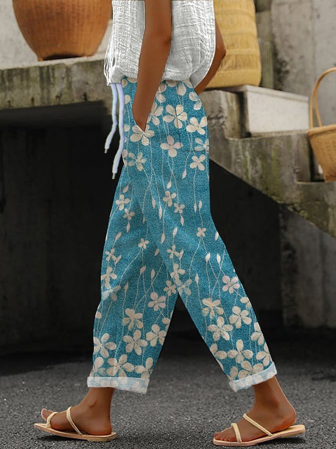 Women's Abstract Floral Print Casual Pants