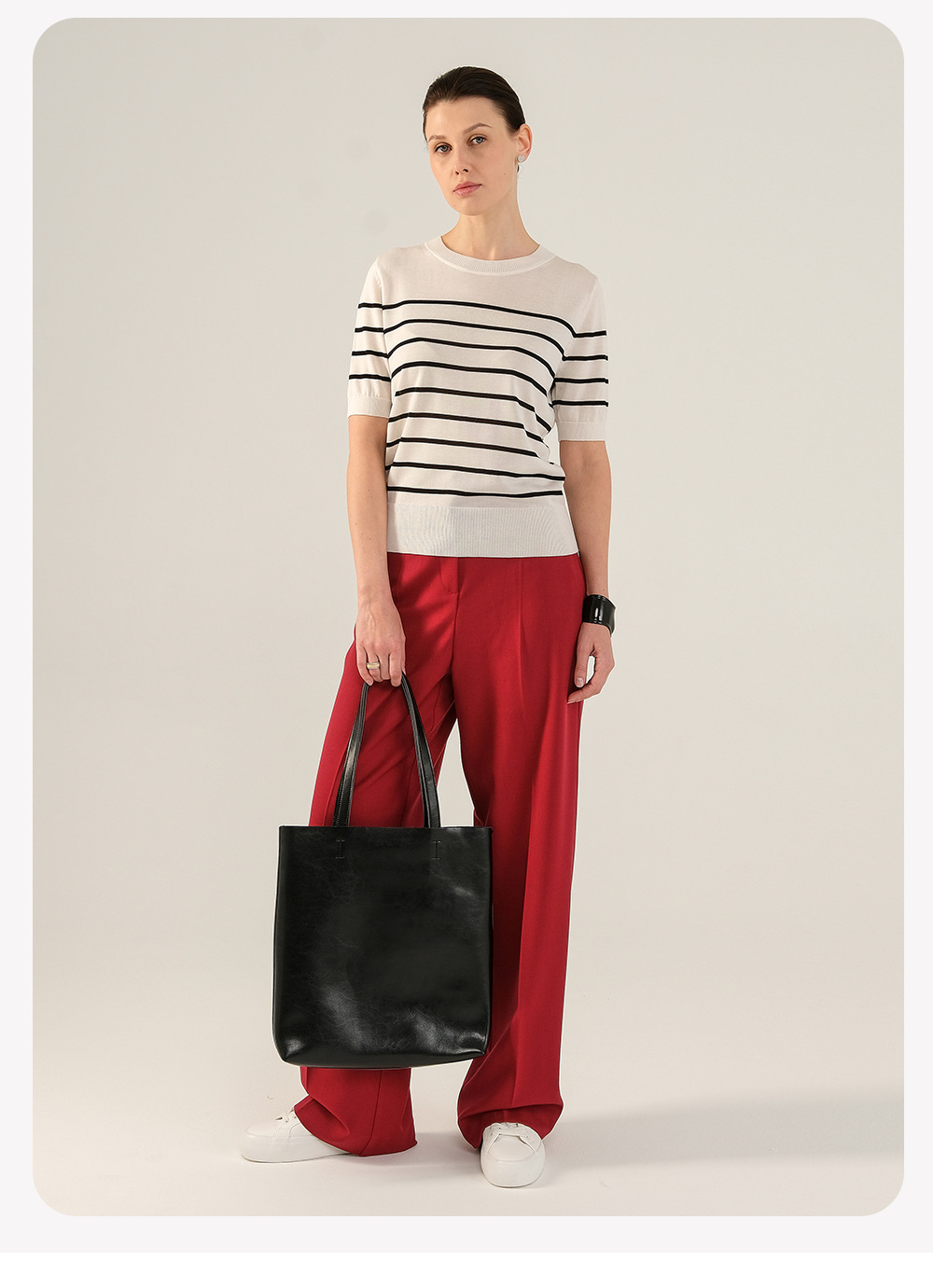 Women's Classic Striped Crew Neck Pullover Tencel Knit Top