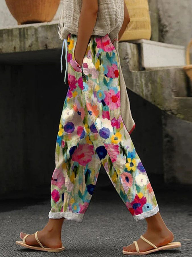 Women's Abstract Floral Print Casual Pants