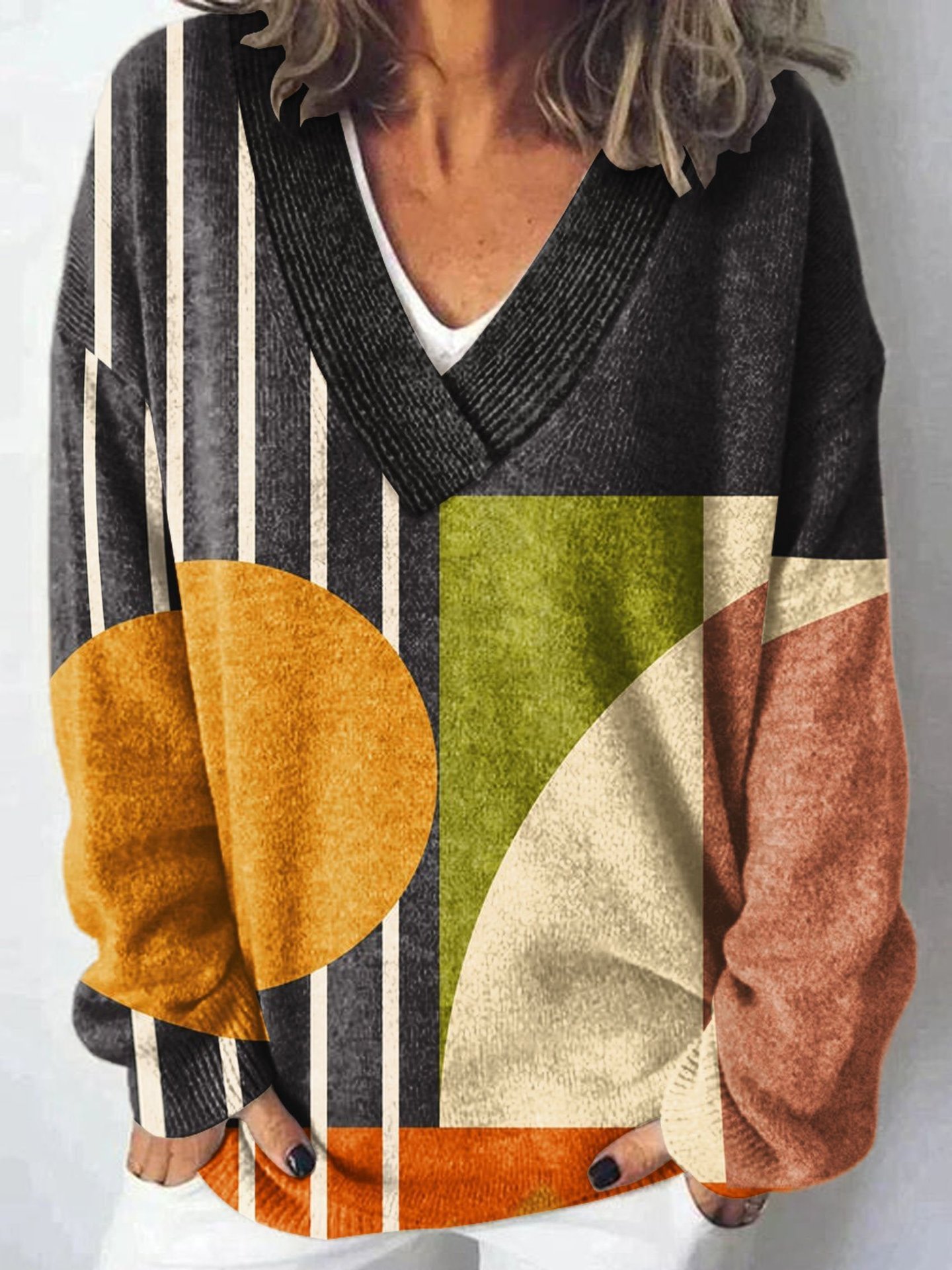 Women's Abstract Pattern Art Print Wool Sweater