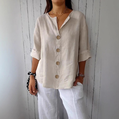 2025 Summer Women's Cotton Linen Roll-Up Sleeve Shirts