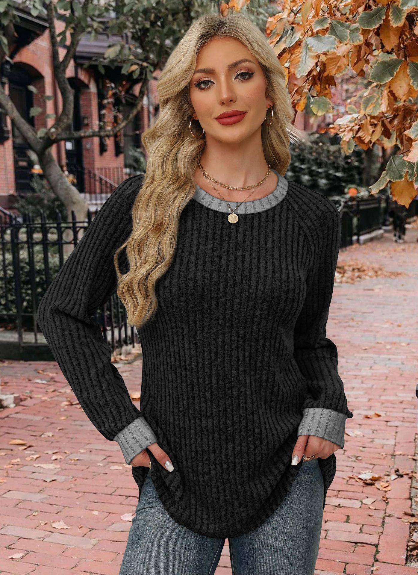 Women’s Lightweight Long Sleeve Sweaters – Color Block Fall & Winter Outfits 2025, Soft Dressy Casual Tops