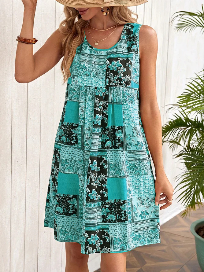 Women's Printed Cotton and Linen Elegant Dress
