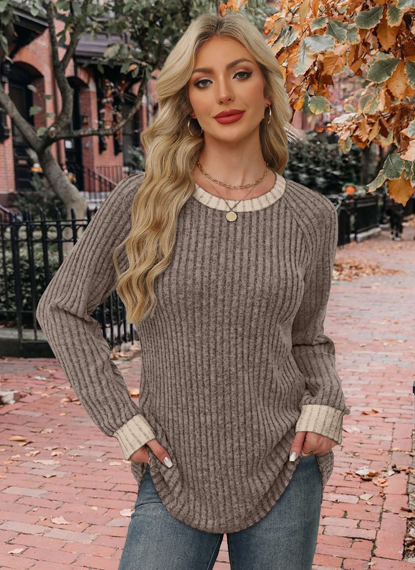 Women’s Lightweight Long Sleeve Sweaters – Color Block Fall & Winter Outfits 2025, Soft Dressy Casual Tops