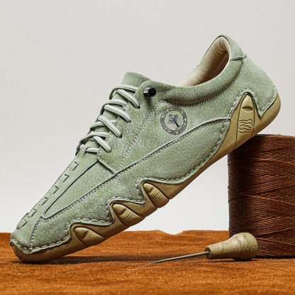 (🎁Free Orthotic Insoles🔥)Men’s Handmade Premium Cowhide Leather Lace-Up Dress Shoes with Arch Support, Breathable for Summer Walking & Driving