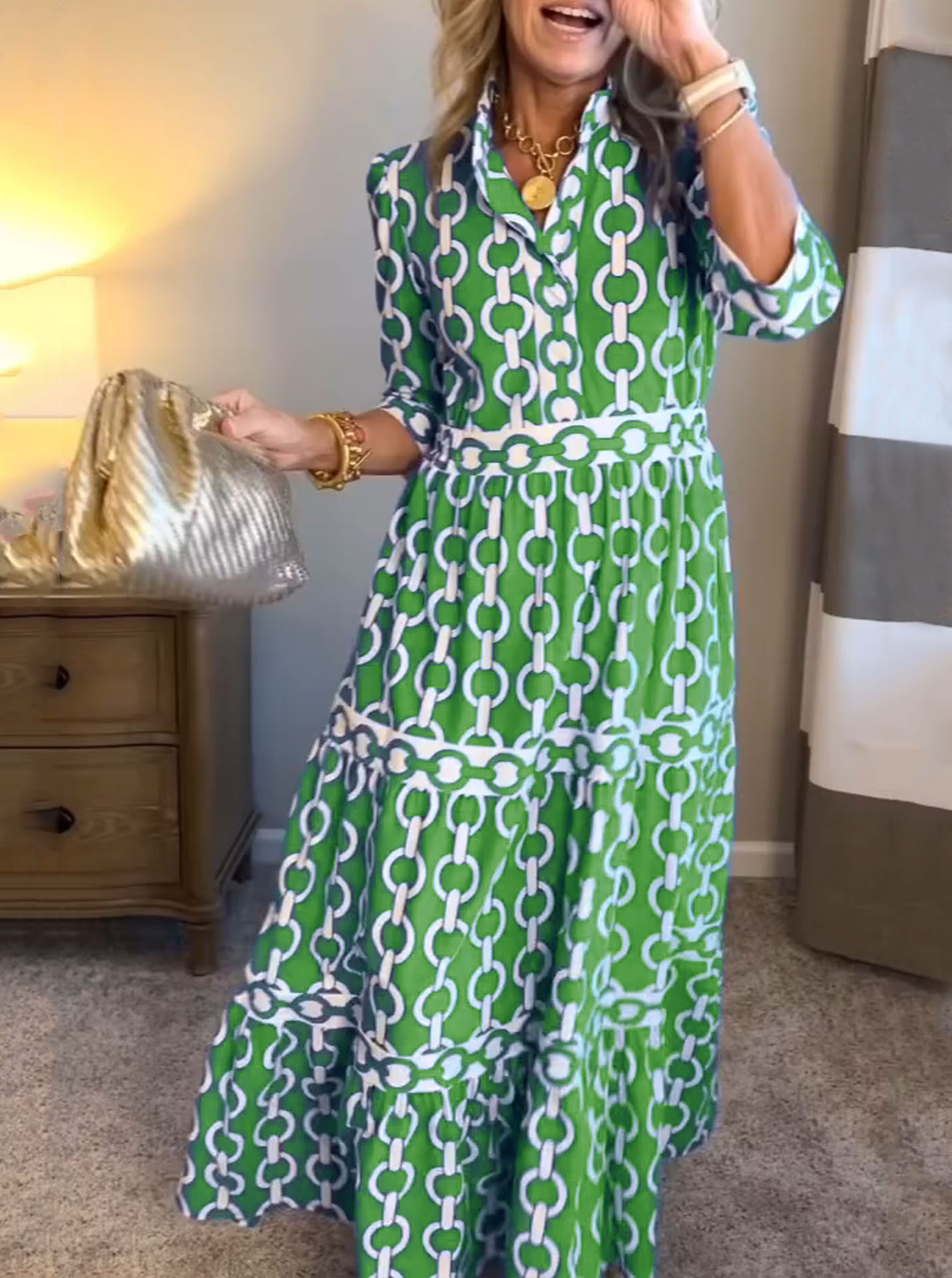 Chain Link Printed Summer Maxi Dress