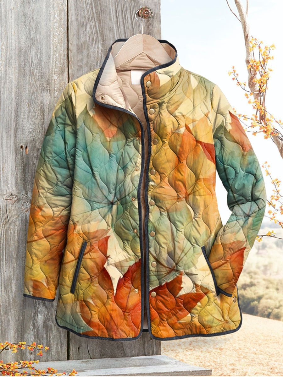 Women's Vintage Lovely Floral Art Print Casual Quilted Cardigan