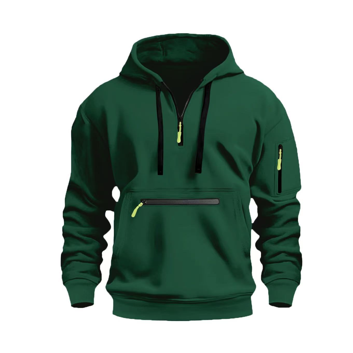 Men’s Waterproof Hooded Pullover – Sporty Half-Zip Jacket with Multi Pockets