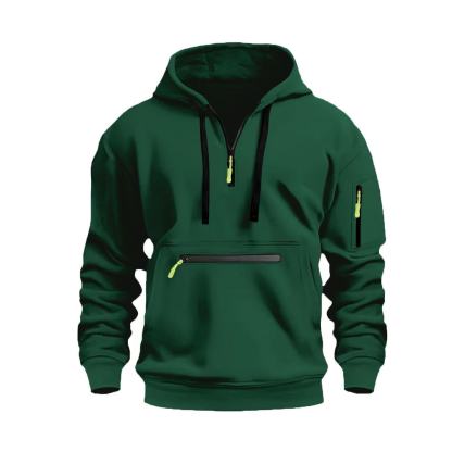 Men’s Waterproof Hooded Pullover – Sporty Half-Zip Jacket with Multi Pockets