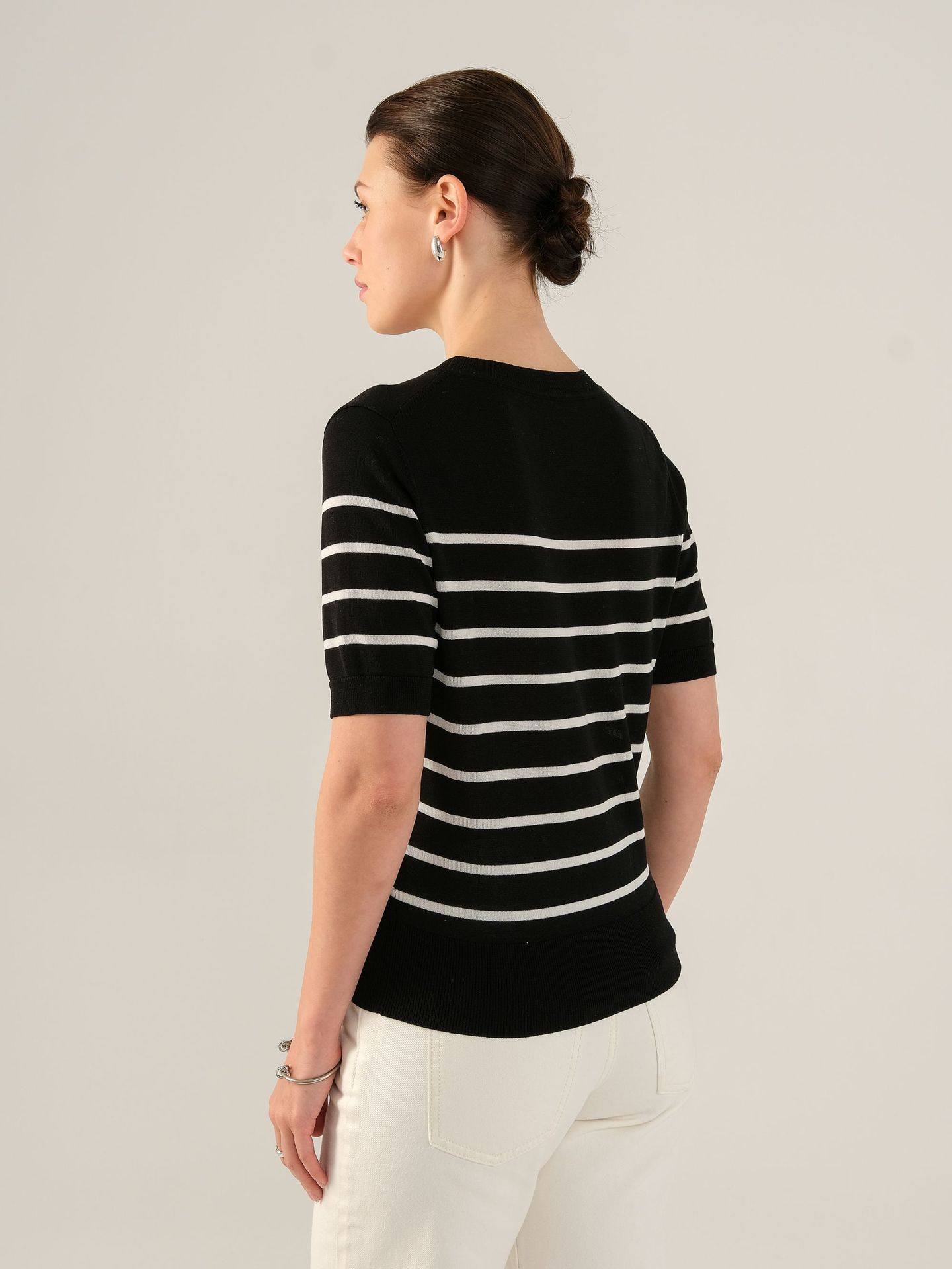 Women's Classic Striped Crew Neck Pullover Tencel Knit Top