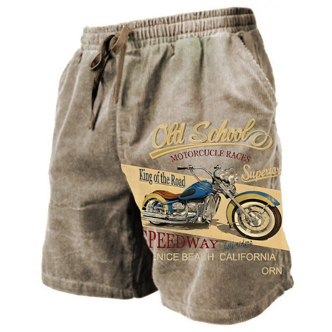 Men's Letter Vintage Motorcycle Sweat Beach Terry Shorts