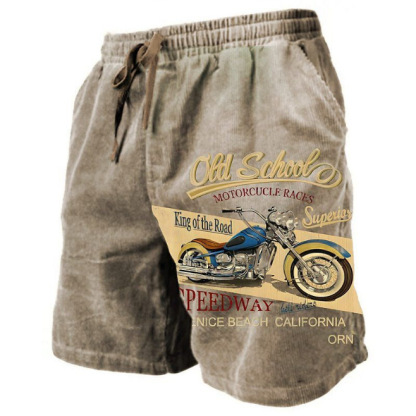 Men's Letter Vintage Motorcycle Sweat Beach Terry Shorts