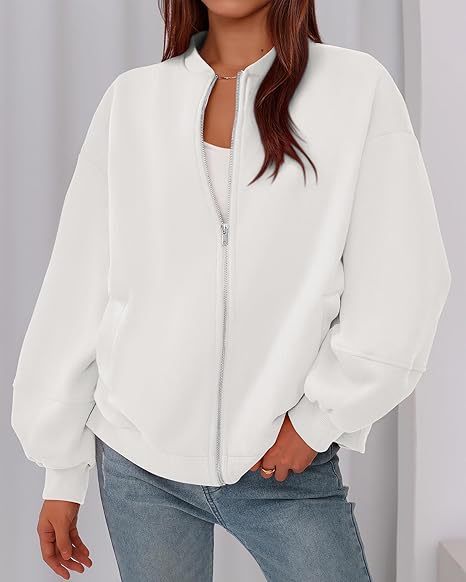 Women's Casual Zip-Up Jacket – Solid Color, Warm, Baseball Collar Design