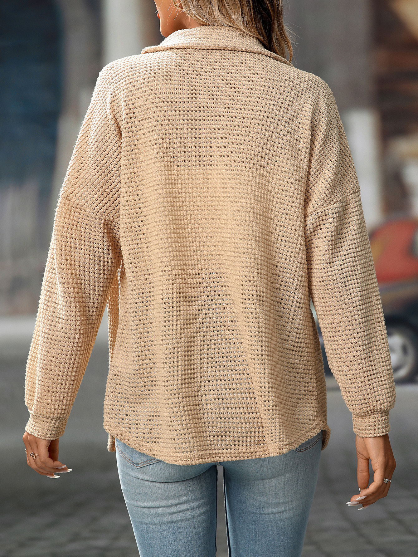 Women's Fashion Loose Waffle Knit Casual Versatile Commuter Shirt