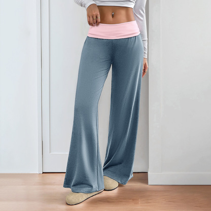 Contrast Waistband Wide Leg Pants