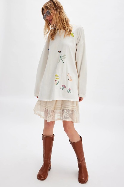 Women's Cotton Embroidered Knitted Pullover Casual Fashion Loose Sweatshirt