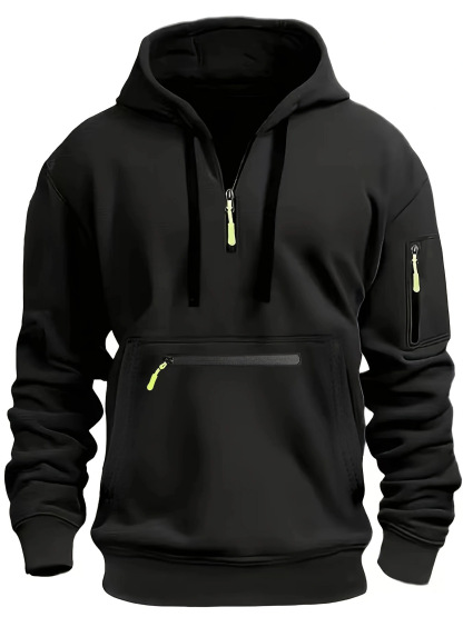 Men’s Waterproof Hooded Pullover – Sporty Half-Zip Jacket with Multi Pockets