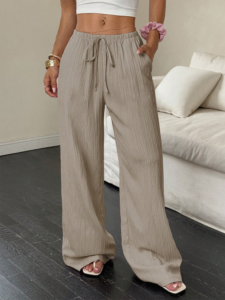 Slimming Wide Leg Pants Loose Drapey Pure Color High Waist Long Casual Trousers For Women Comfortable Breathable Elastic Waist