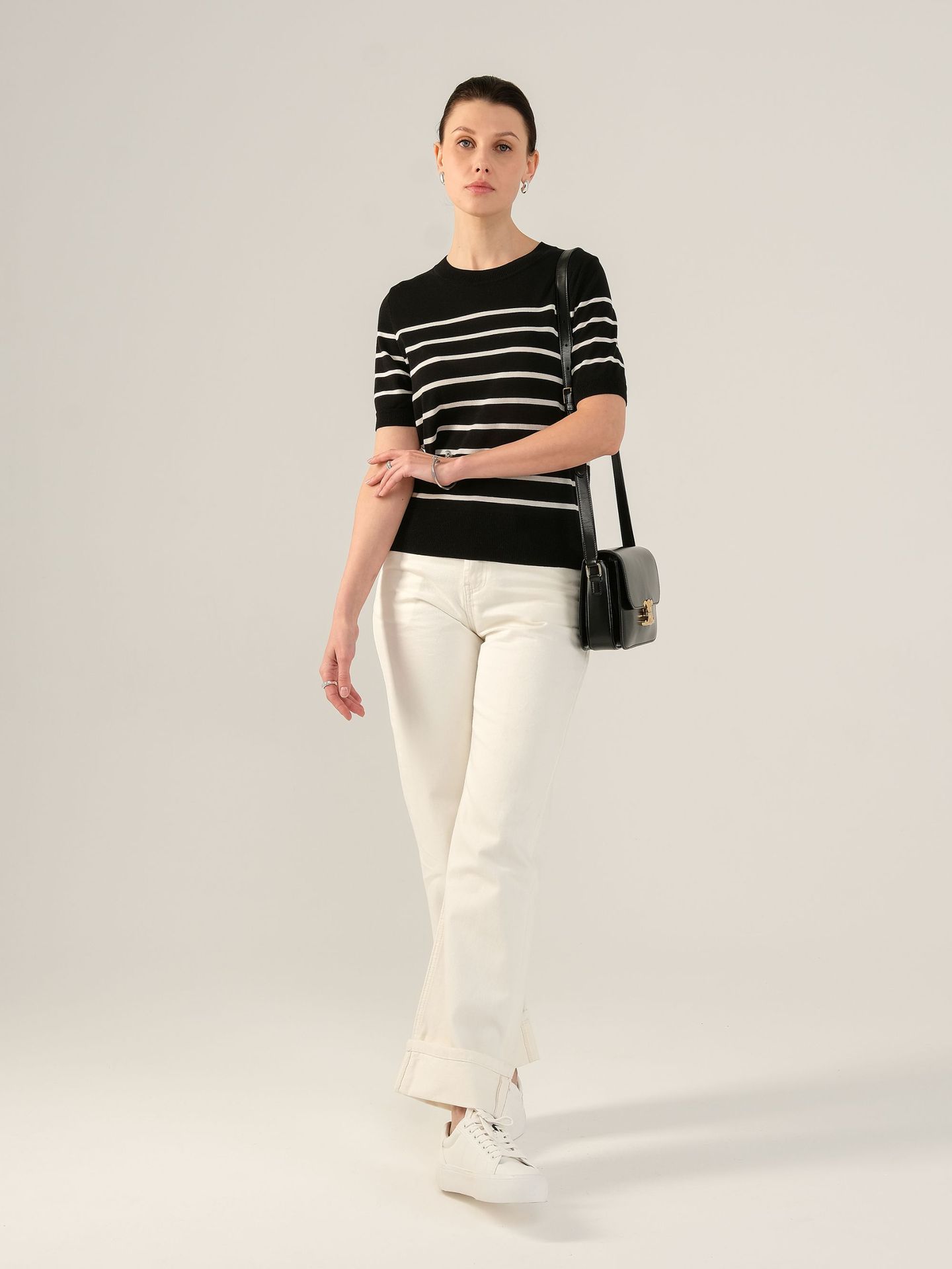 Women's Classic Striped Crew Neck Pullover Tencel Knit Top