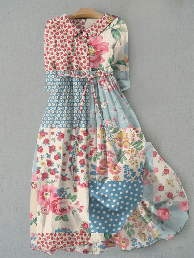 Women's Elegant Vintage Floral Patchwork Dress