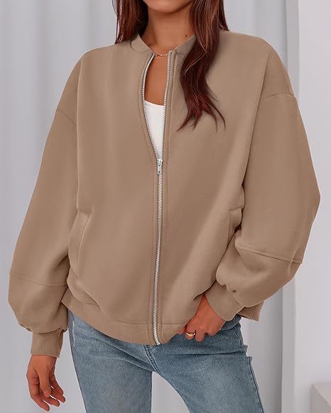 Women's Casual Zip-Up Jacket – Solid Color, Warm, Baseball Collar Design