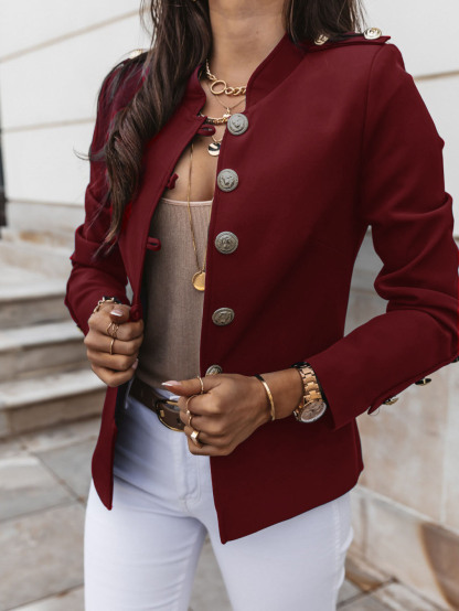 Fashion Women Long-Sleeve Single-Breasted Solid Color Blazer