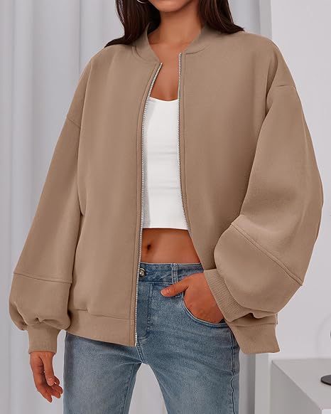 Women's Casual Zip-Up Jacket – Solid Color, Warm, Baseball Collar Design