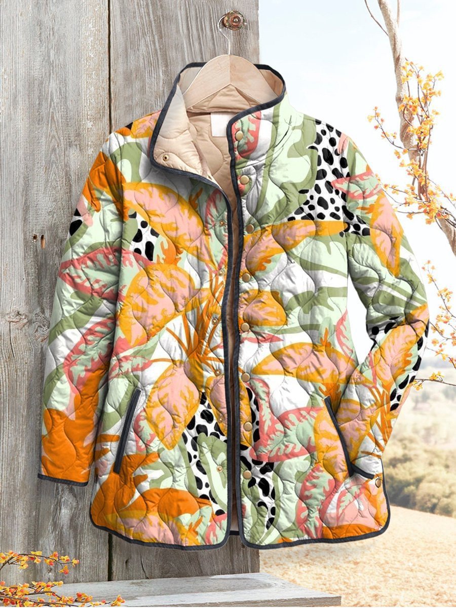 Women's Vintage Lovely Floral Art Print Casual Quilted Cardigan