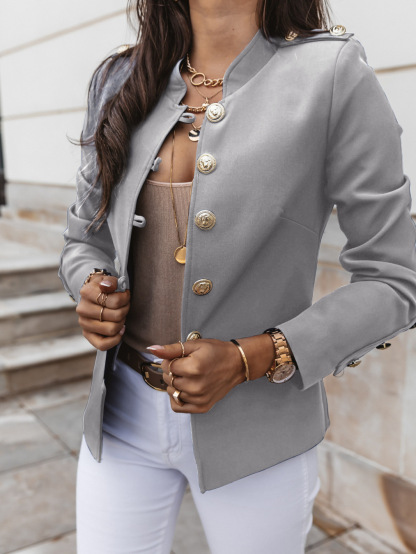 Fashion Women Long-Sleeve Single-Breasted Solid Color Blazer
