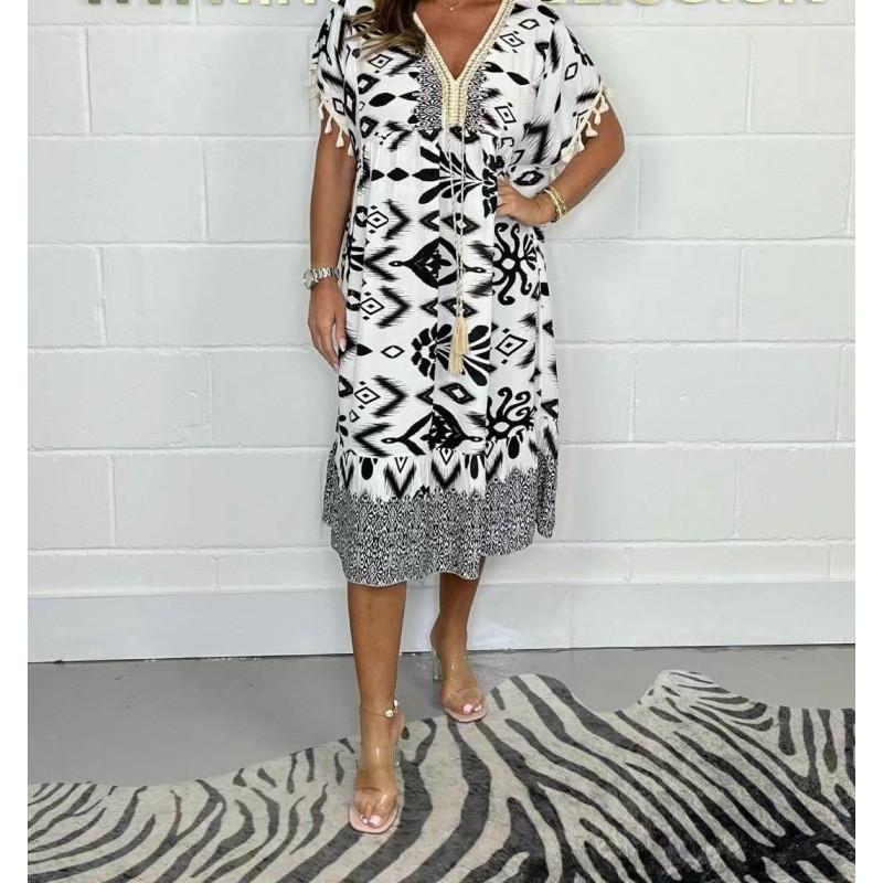 Aztec Print Tassel Dress