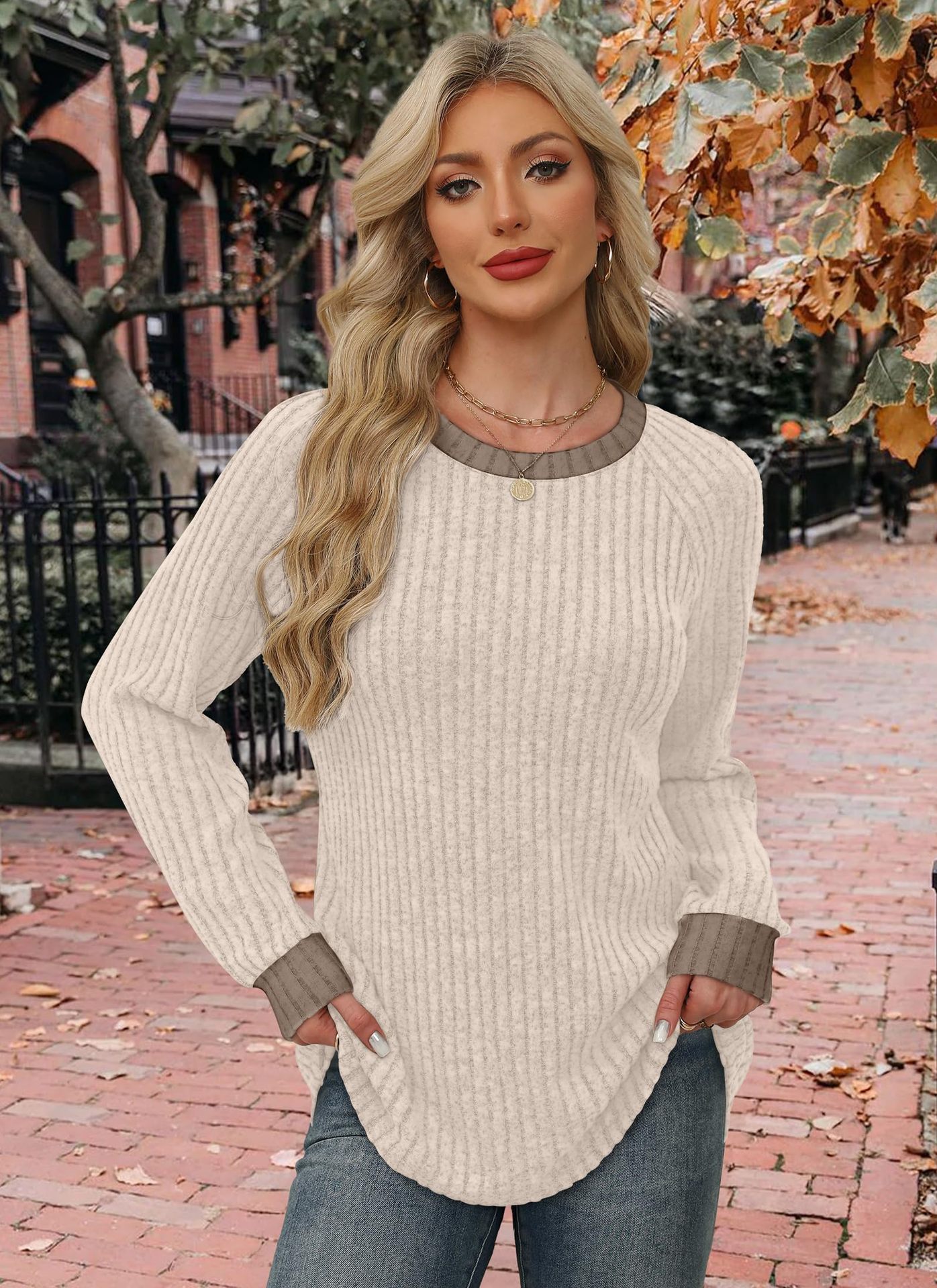 Women’s Lightweight Long Sleeve Sweaters – Color Block Fall & Winter Outfits 2025, Soft Dressy Casual Tops