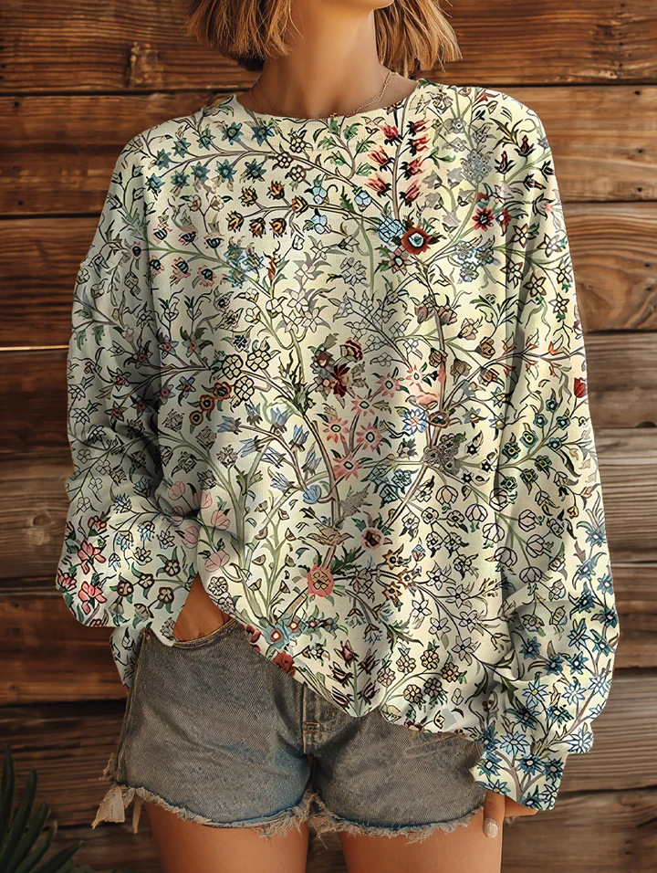 Women’s Vintage Artistic Print Blouse – Elegant Retro Top