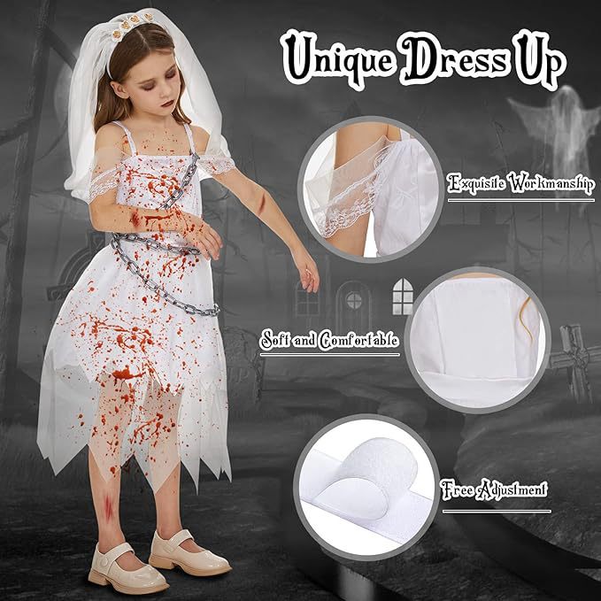 Kids’ Halloween Ghost Bride Costume 👻🎃 Spooky White Dress