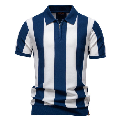 2025 Summer New Men's Knitted Short-Sleeve Polo Shirt with Turn-Down Collar