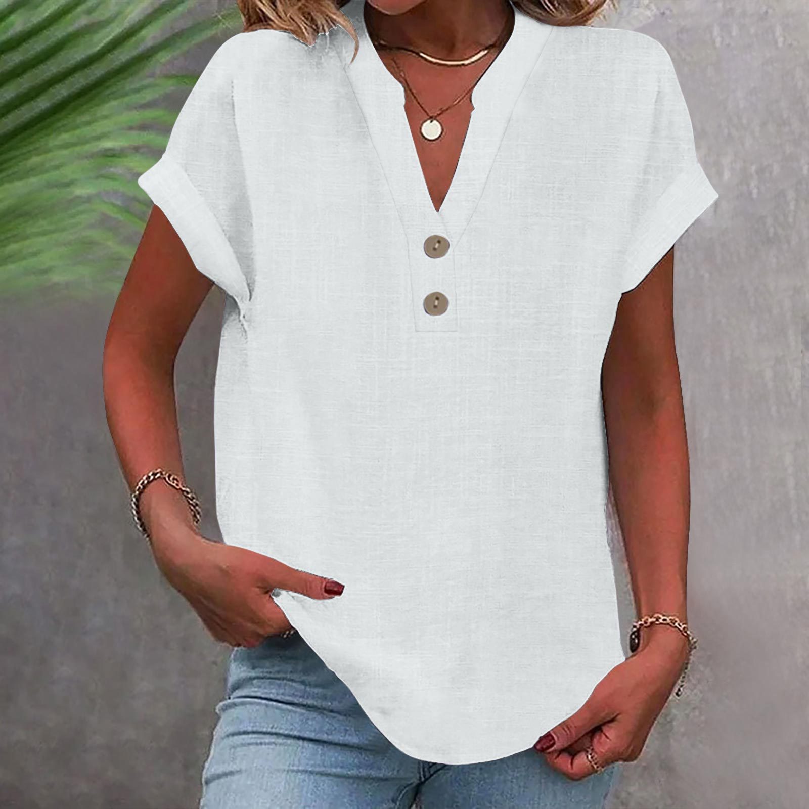 2025 Summer New Women's Solid Color Versatile V-Neck Blouse