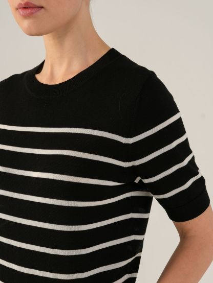 Women's Classic Striped Crew Neck Pullover Tencel Knit Top