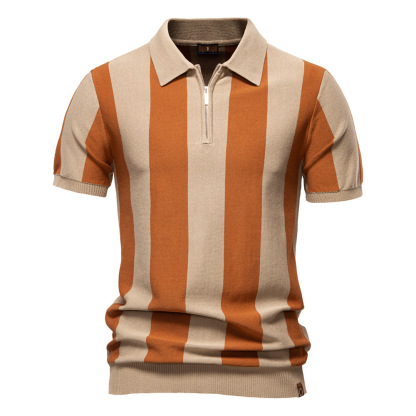2025 Summer New Men's Knitted Short-Sleeve Polo Shirt with Turn-Down Collar