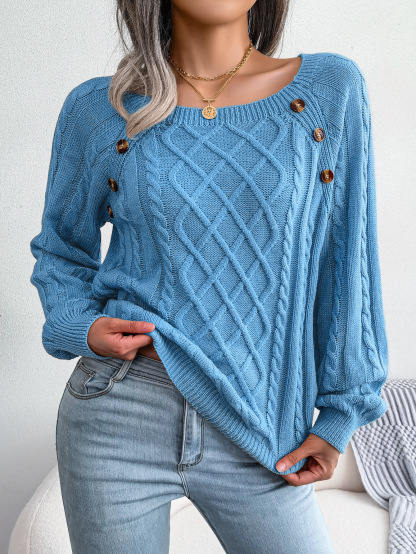 Women's Fall/Winter Button Detail Cable Knit Sweater