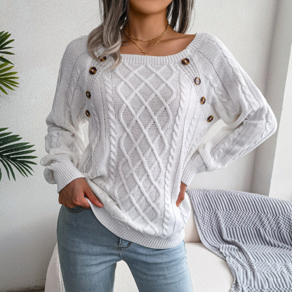 Women's Fall/Winter Button Detail Cable Knit Sweater