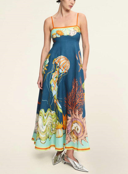 Women's Elegant Floral Spaghetti Strap Flowy Dress