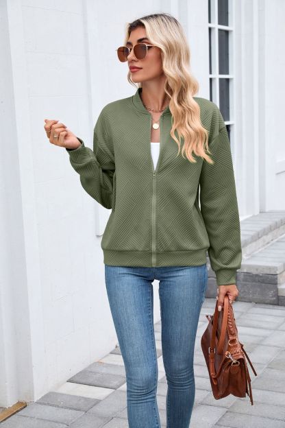 New solid color round neck zipper loose long sleeve sweatshirt baseball jacket