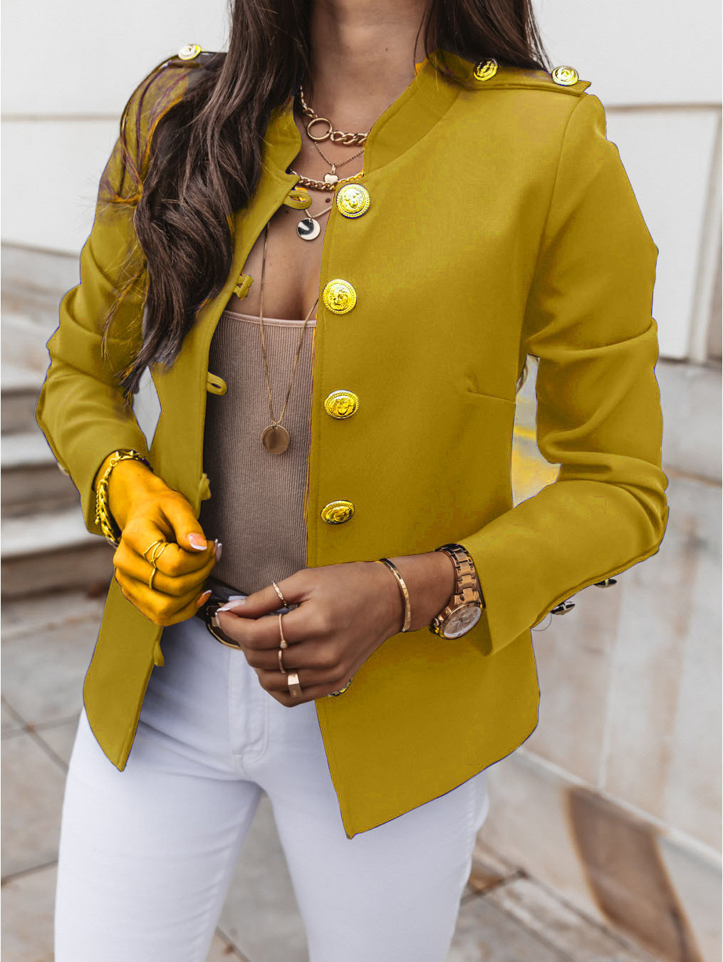 Fashion Women Long-Sleeve Single-Breasted Solid Color Blazer