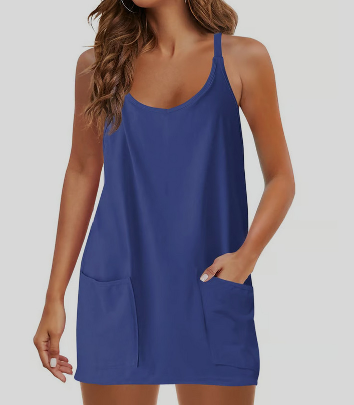 2025 Summer Women's Spaghetti Strap Dress Romper – Built-in Shapewear