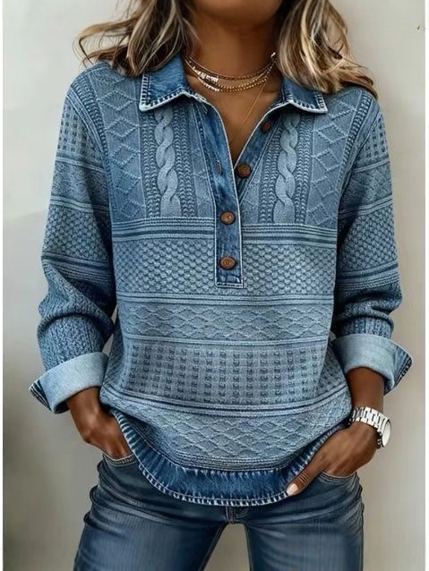 Elite Heritage Women's Mixed Media Denim Patchwork Pullover