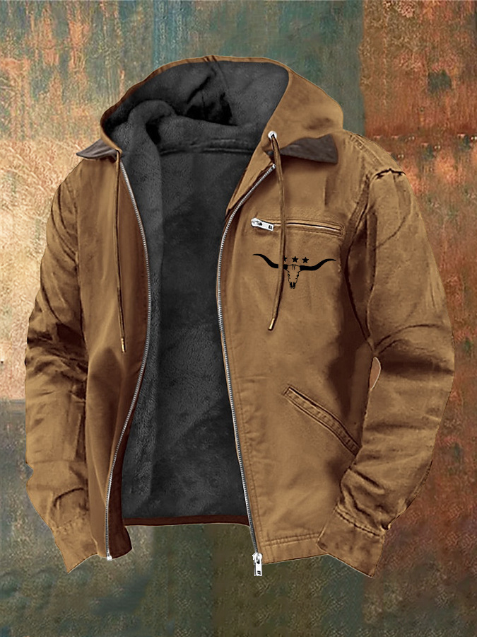 Men's Large Size Vintage Western Style Multi-Pocket Wool Jacket