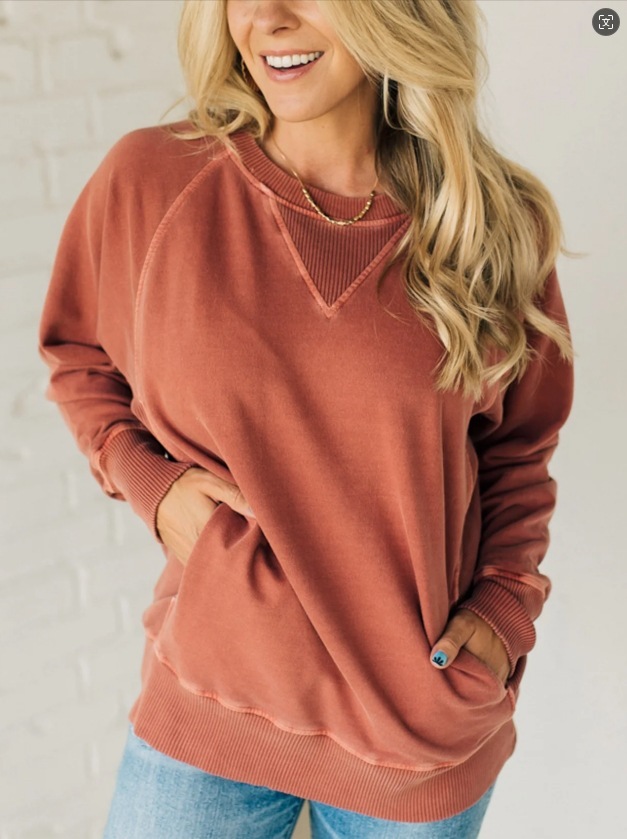 🔥Women's Ribbed Accent Pocketed Pullover