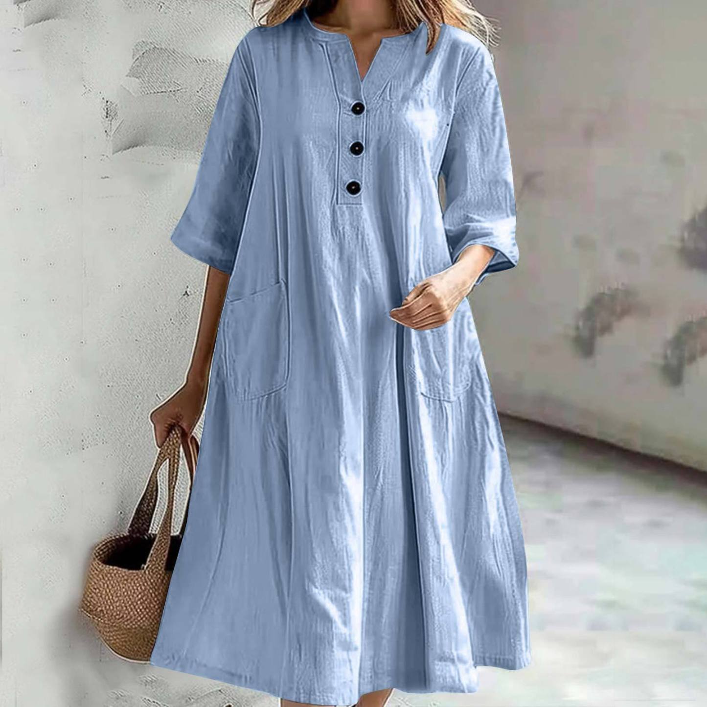 Women's Solid Color Shirt Collar Long Sleeves Casual Cotton and Linen 