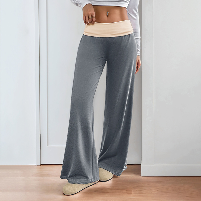 Contrast Waistband Wide Leg Pants