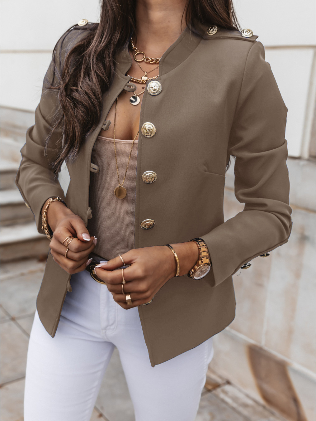 Fashion Women Long-Sleeve Single-Breasted Solid Color Blazer